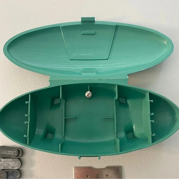 VINTAGE 60'S SINGER Box Case Sewing Accessories W/ Buttonholer Attachments Teal - Picture 9 of 11